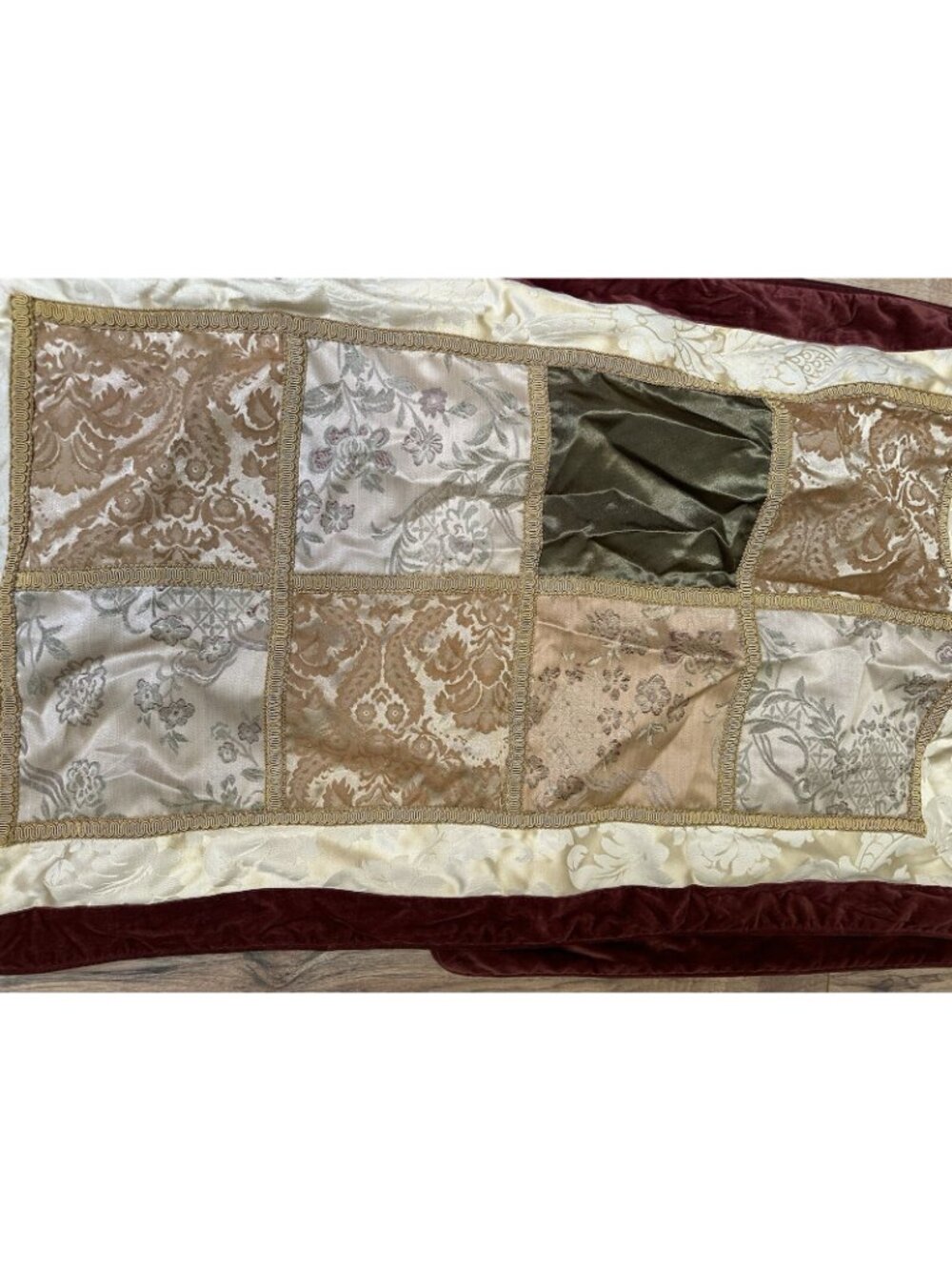 2 CROSCILL RENAISSANCE BURGUNDY VELVET Brocade PATCHWORK KING PILLOW SHAMS BOHO - Picture 7 of 9